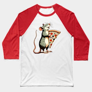 Cute mouse carrying a pizza slice Baseball T-Shirt